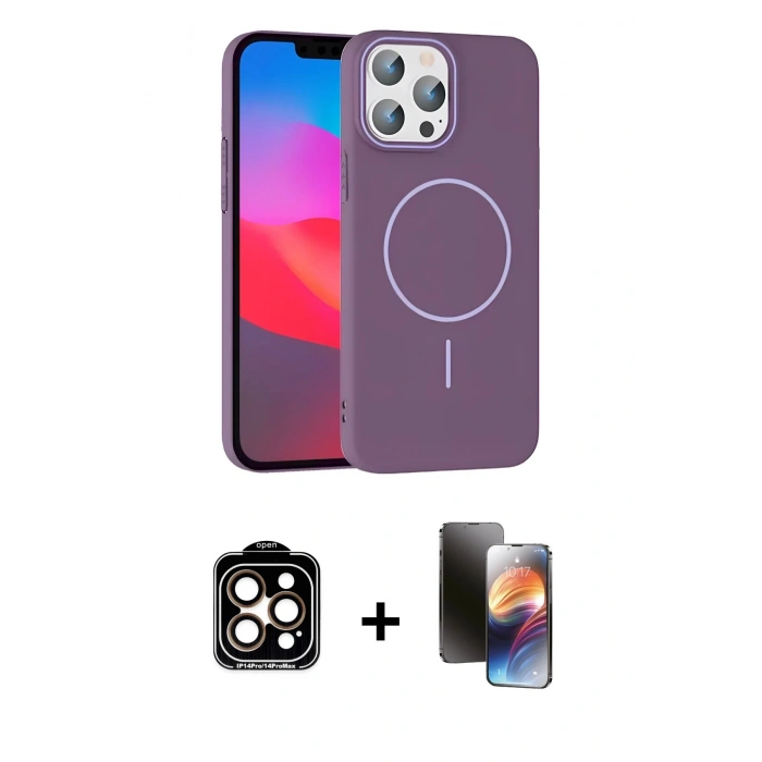 MARSİLYAN™- iPhone 15 Pro Max Kılıf Siluet Doku Özel Seri - Siyah 3D Antistatik Mat Seramik Nano Ekran Koruyucu + PVD Metal Kamera Lens - TU