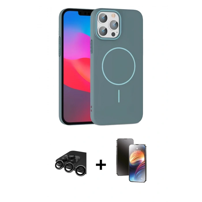 MARSİLYAN™- iPhone 15 Pro Max Kılıf Siluet Doku Özel Seri - Siyah 3D Antistatik Mat Seramik Nano Ekran Koruyucu + Raze Metal Kamera Lens - TMGI