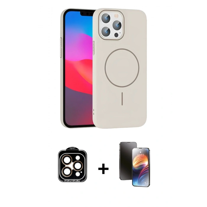 MARSİLYAN™- iPhone 15 Pro Max Kılıf Siluet Doku Özel Seri - Siyah 3D Antistatik Mat Seramik Nano Ekran Koruyucu + PVD Metal Kamera Lens - TU