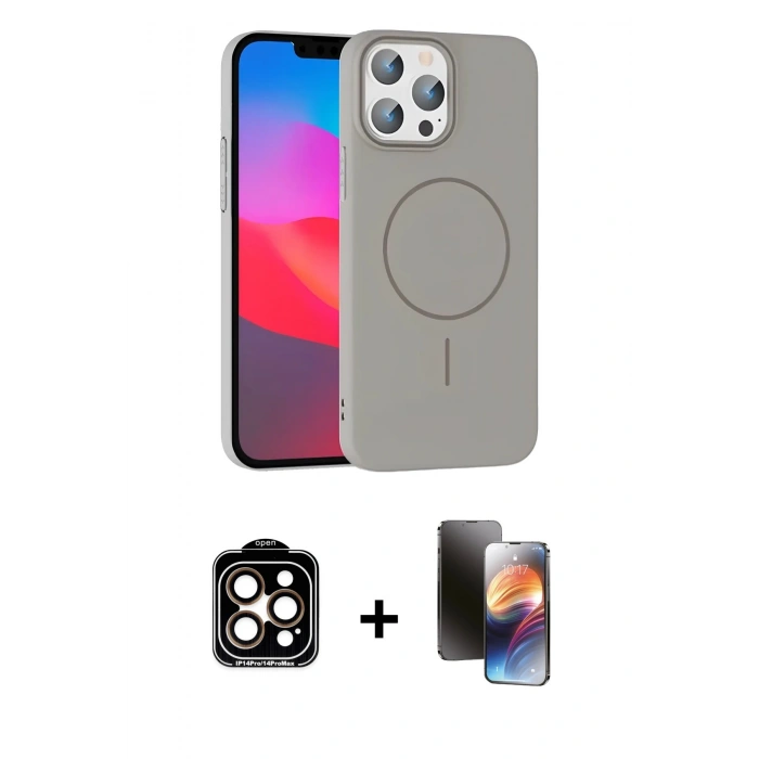 MARSİLYAN™- iPhone 15 Pro Max Kılıf Siluet Doku Özel Seri - Siyah 3D Antistatik Mat Seramik Nano Ekran Koruyucu + PVD Metal Kamera Lens - TU