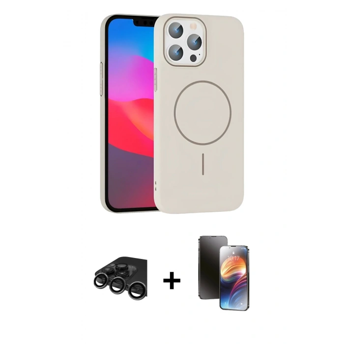 MARSİLYAN™- iPhone 15 Pro Max Kılıf Siluet Doku Özel Seri - Siyah 3D Antistatik Mat Seramik Nano Ekran Koruyucu + Raze Metal Kamera Lens - TMGI