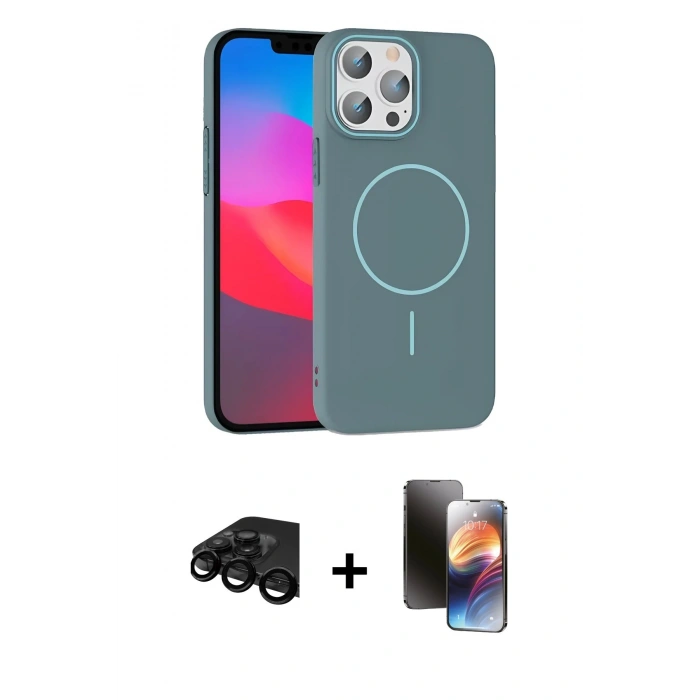 MARSİLYAN™- iPhone 15 Pro Max Kılıf Siluet Doku Özel Seri - Siyah 3D Antistatik Mat Seramik Nano Ekran Koruyucu + Raze Metal Kamera Lens - SH