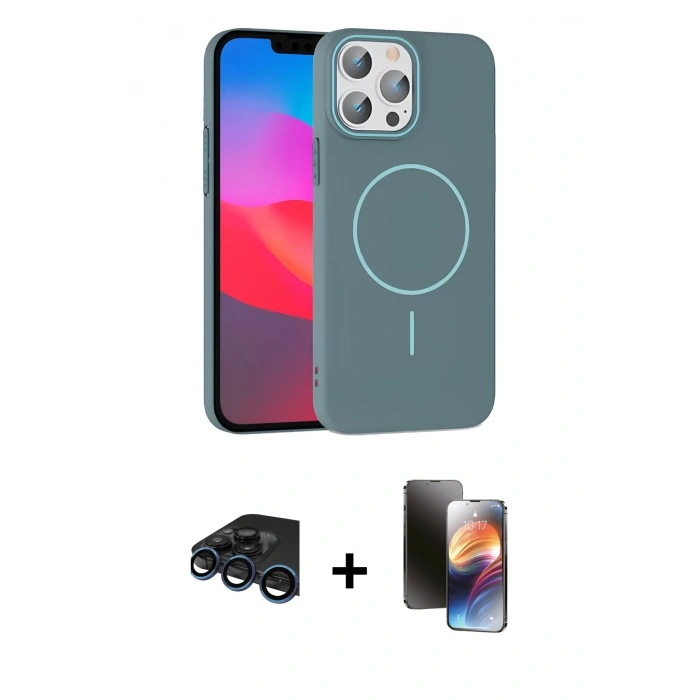 MARSİLYAN™- iPhone 15 Pro Max Kılıf Siluet Doku Özel Seri - Siyah 3D Antistatik Mat Seramik Nano Ekran Koruyucu + Raze Metal Kamera Lens - LT