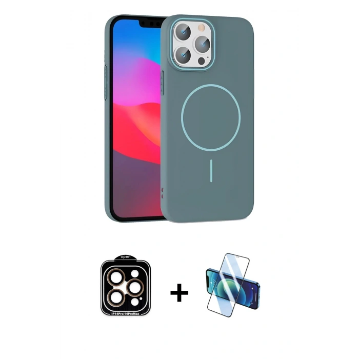 MARSİLYAN™- iPhone 15 Pro Max Kılıf Siluet Doku Özel Seri - Siyah 3D Antistatik Seramik Nano Ekran Koruyucu + PVD Metal Kamera Lens - TU