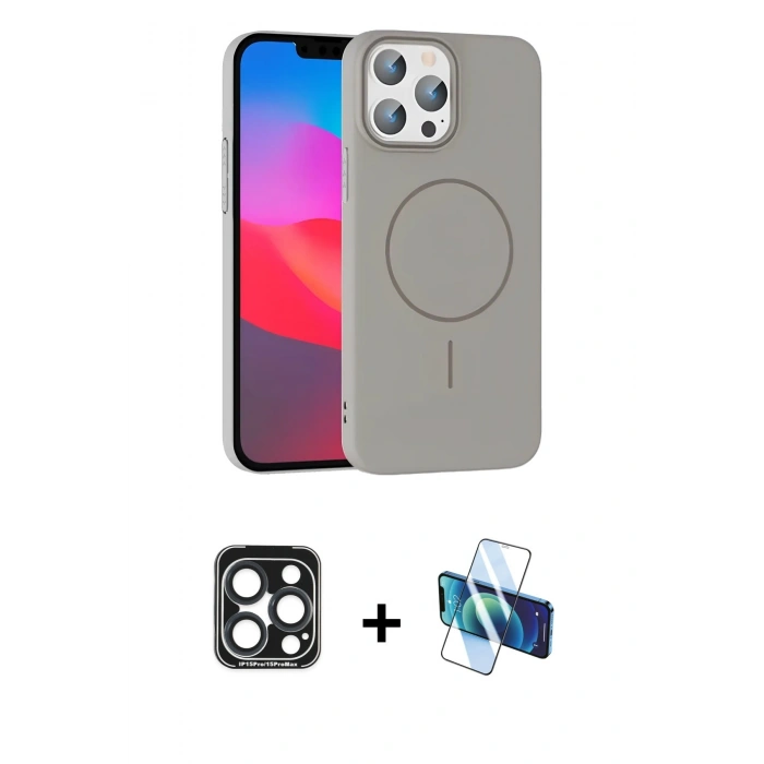 MARSİLYAN™- iPhone 15 Pro Max Kılıf Siluet Doku Özel Seri - Siyah 3D Antistatik Seramik Nano Ekran Koruyucu + PVD Metal Kamera Lens - LT