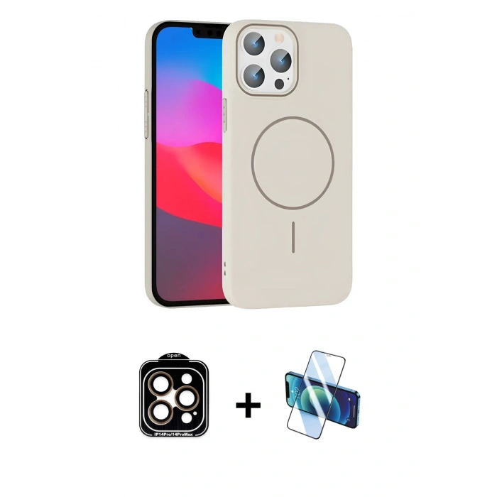 MARSİLYAN™- iPhone 15 Pro Max Kılıf Siluet Doku Özel Seri - Siyah 3D Antistatik Seramik Nano Ekran Koruyucu + PVD Metal Kamera Lens - TU