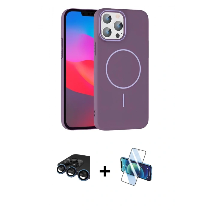 MARSİLYAN™- iPhone 15 Pro Max Kılıf Siluet Doku Özel Seri - Siyah 3D Antistatik Seramik Nano Ekran Koruyucu + Raze Metal Kamera Lens - LT