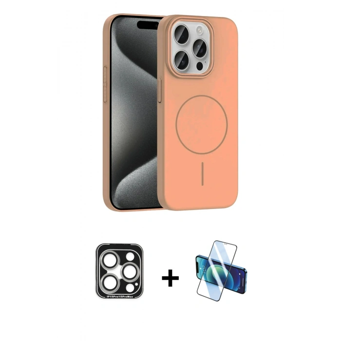 MARSİLYAN™- iPhone 15 Pro Max Kılıf Siluet Doku Özel Seri - Siyah 3D Antistatik Seramik Nano Ekran Koruyucu + Gümüş PVD Metal Kamera Lens
