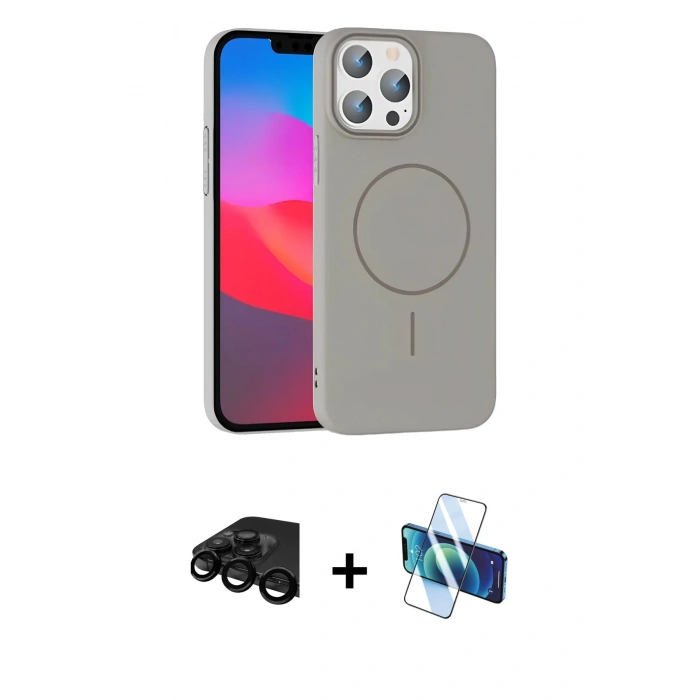 MARSİLYAN™- iPhone 15 Pro Max Kılıf Siluet Doku Özel Seri - Siyah 3D Antistatik Seramik Nano Ekran Koruyucu + Raze Metal Kamera Lens - SH
