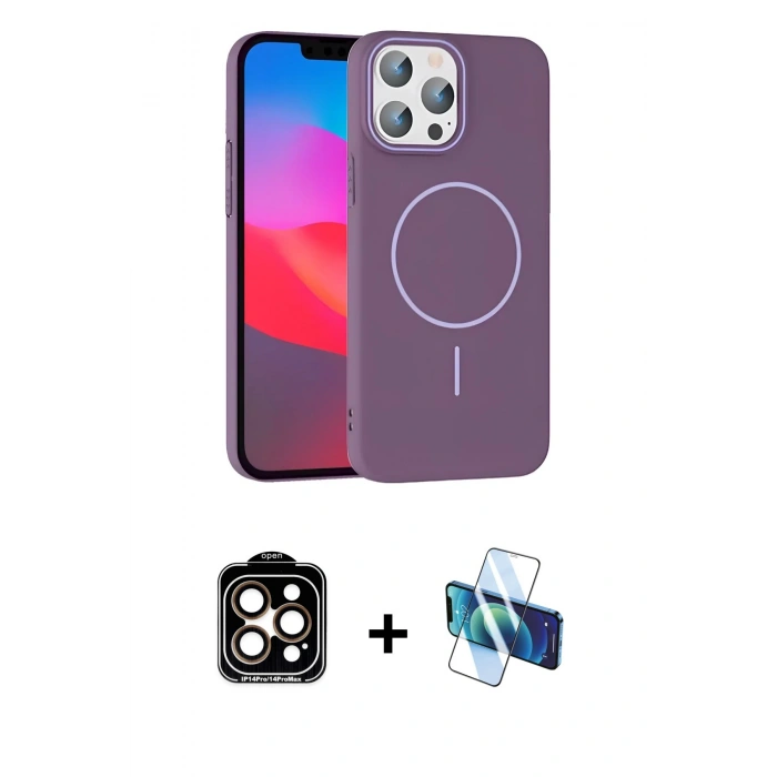 MARSİLYAN™- iPhone 15 Pro Max Kılıf Siluet Doku Özel Seri - Siyah 3D Antistatik Seramik Nano Ekran Koruyucu + PVD Metal Kamera Lens - TU