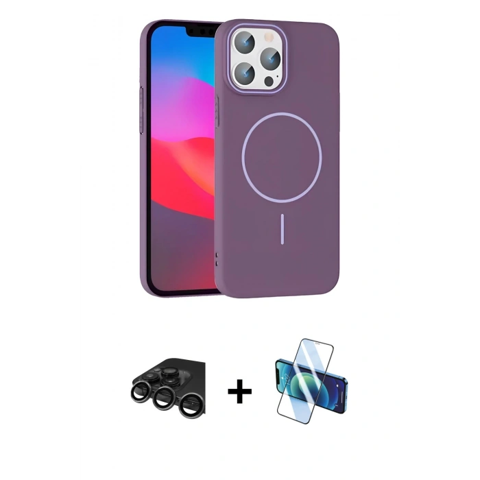 MARSİLYAN™- iPhone 15 Pro Max Kılıf Siluet Doku Özel Seri - Siyah 3D Antistatik Seramik Nano Ekran Koruyucu + Raze Metal Kamera Lens - TMGI