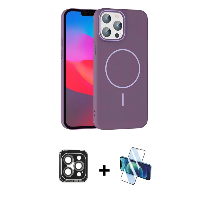 MARSİLYAN™- iPhone 15 Pro Max Kılıf Siluet Doku Özel Seri - Siyah 3D Antistatik Seramik Nano Ekran Koruyucu + PVD Metal Kamera Lens - GI