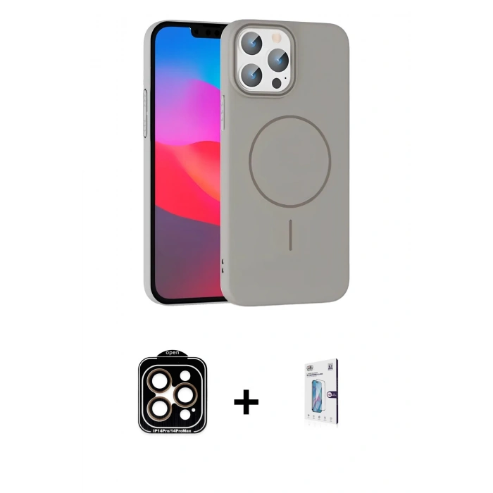 MARSİLYAN™- iPhone 15 Pro Max Kılıf Siluet Doku Özel Seri - Siyah Bilvis 0.18mm Plus Cam Ekran Koruyucu + PVD Metal Kamera Lens - TU