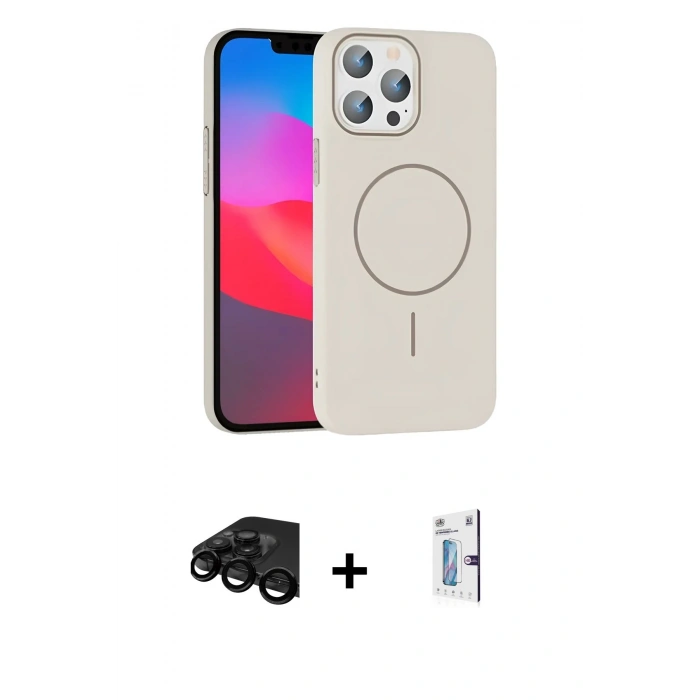MARSİLYAN™- iPhone 15 Pro Max Kılıf Siluet Doku Özel Seri - Siyah Bilvis 0.18mm Plus Cam Ekran Koruyucu + Raze Metal Kamera Lens - SH