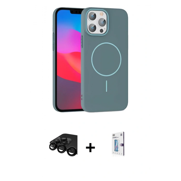 MARSİLYAN™- iPhone 15 Pro Max Kılıf Siluet Doku Özel Seri - Siyah Bilvis 0.18mm Plus Cam Ekran Koruyucu + Raze Metal Kamera Lens - SH