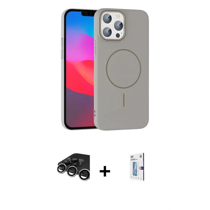 MARSİLYAN™- iPhone 15 Pro Max Kılıf Siluet Doku Özel Seri - Siyah Bilvis 0.18mm Plus Cam Ekran Koruyucu + Raze Metal Kamera Lens - GS