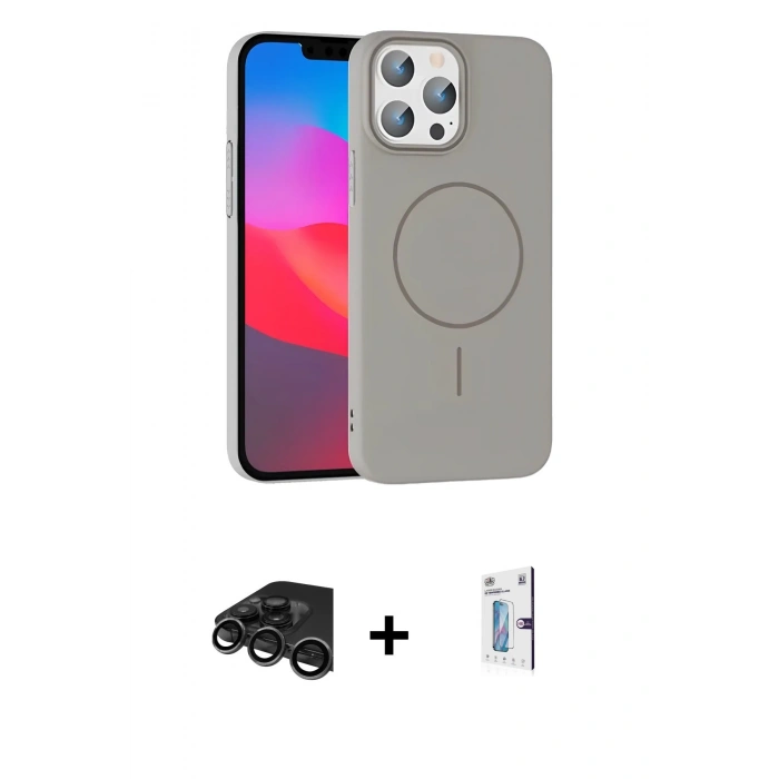MARSİLYAN™- iPhone 15 Pro Max Kılıf Siluet Doku Özel Seri - Siyah Bilvis 0.18mm Plus Cam Ekran Koruyucu + Raze Metal Kamera Lens - TMGI