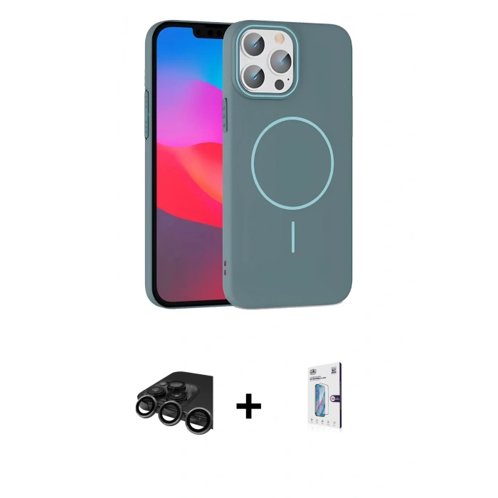 MARSİLYAN™- iPhone 15 Pro Max Kılıf Siluet Doku Özel Seri - Siyah Bilvis 0.18mm Plus Cam Ekran Koruyucu + Raze Metal Kamera Lens - TMGI