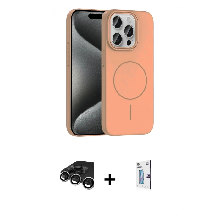 MARSİLYAN™- iPhone 15 Pro Max Kılıf Siluet Doku Özel Seri - Siyah Bilvis 0.18mm Plus Cam Ekran Koruyucu + Raze Metal Kamera Lens - GS