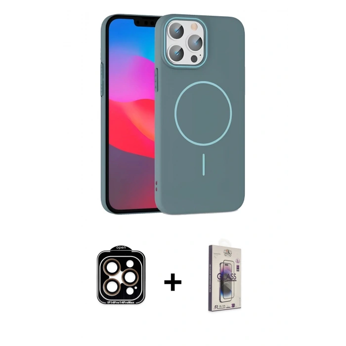 MARSİLYAN™- iPhone 15 Pro Max Kılıf Siluet Doku Özel Seri - Siyah Bilvis 3D Cam Ekran Koruyucu + PVD Metal Kamera Lens - TU