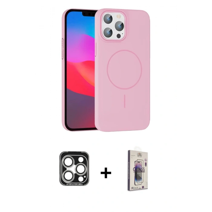 MARSİLYAN™- iPhone 15 Pro Max Kılıf Siluet Doku Özel Seri - Siyah Bilvis 3D Cam Ekran Koruyucu + PVD Metal Kamera Lens - GS