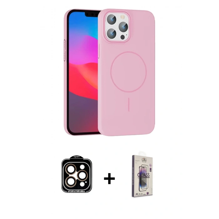 MARSİLYAN™- iPhone 15 Pro Max Kılıf Siluet Doku Özel Seri - Siyah Bilvis 3D Cam Ekran Koruyucu + PVD Metal Kamera Lens - TU