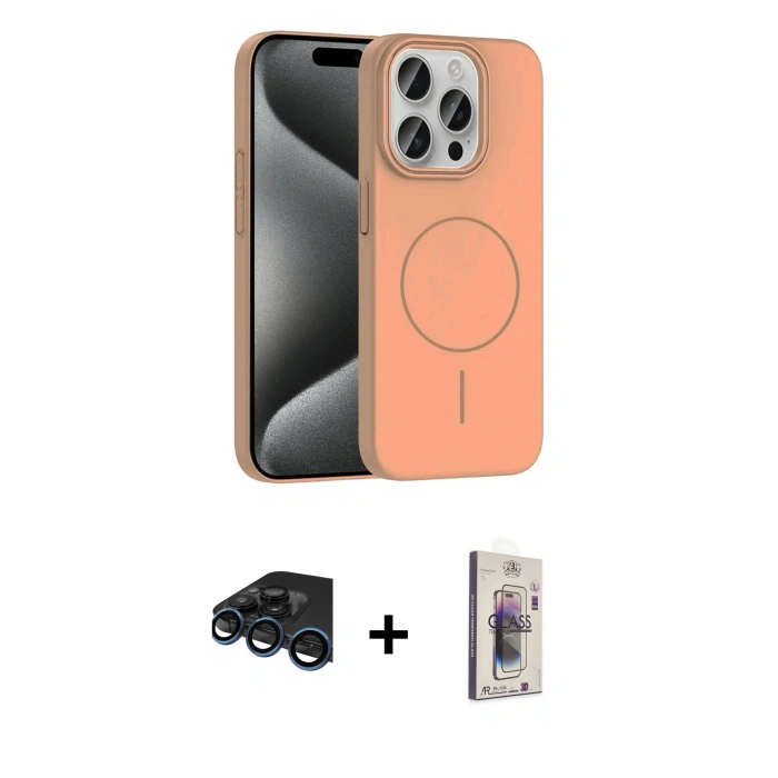 MARSİLYAN™- iPhone 15 Pro Max Kılıf Siluet Doku Özel Seri - Siyah Bilvis 3D Cam Ekran Koruyucu + Raze Metal Kamera Lens - LT
