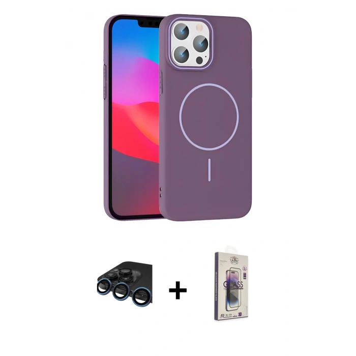 MARSİLYAN™- iPhone 15 Pro Max Kılıf Siluet Doku Özel Seri - Siyah Bilvis 3D Cam Ekran Koruyucu + Raze Metal Kamera Lens - LT