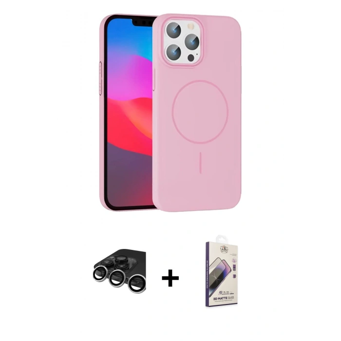 MARSİLYAN™- iPhone 15 Pro Max Kılıf Siluet Doku Özel Seri - Siyah Bilvis 3D Mat Cam Ekran Koruyucu + Raze Metal Kamera Lens - GS
