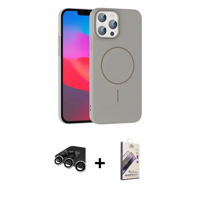 MARSİLYAN™- iPhone 15 Pro Max Kılıf Siluet Doku Özel Seri - Siyah Bilvis 3D Mat Cam Ekran Koruyucu + Raze Metal Kamera Lens - GS