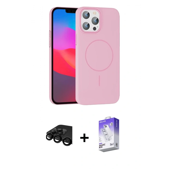 MARSİLYAN™- iPhone 15 Pro Max Kılıf Siluet Doku Özel Seri - Siyah Bilvis 5in1 3D Magic Cam Ekran Koruyucu + Raze Metal Kamera Lens - SH
