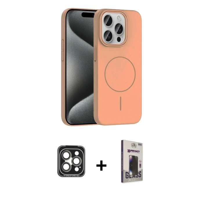 MARSİLYAN™- iPhone 15 Pro Max Kılıf Siluet Doku Özel Seri - Siyah Bilvis Hayalet Cam Ekran Koruyucu + PVD Metal Kamera Lens - GI
