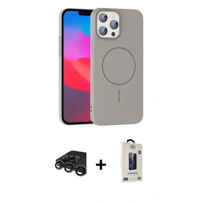 MARSİLYAN™- iPhone 15 Pro Max Kılıf Siluet Doku Özel Seri - Siyah Bilvis Hayalet Cam Ekran Koruyucu + Raze Metal Kamera Lens - TMGI