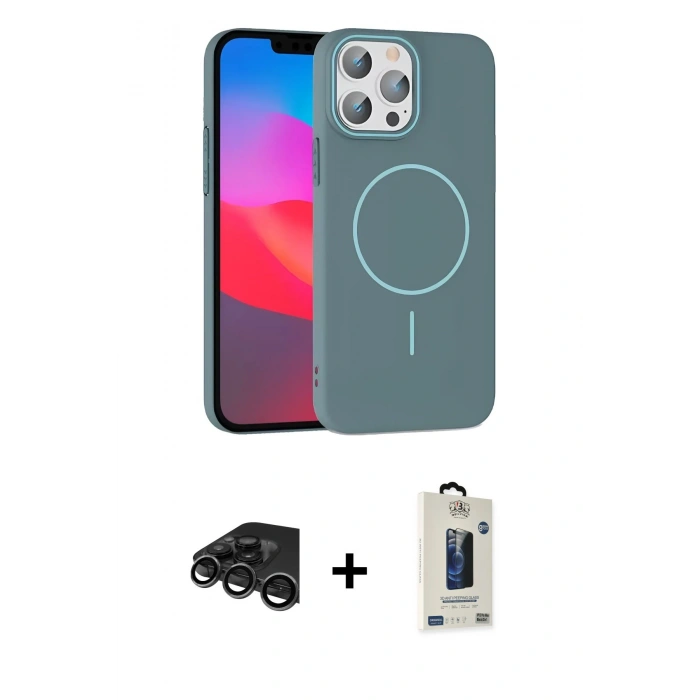MARSİLYAN™- iPhone 15 Pro Max Kılıf Siluet Doku Özel Seri - Siyah Bilvis Hayalet Cam Ekran Koruyucu + Raze Metal Kamera Lens - TMGI