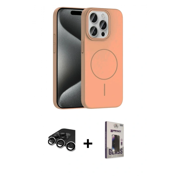 MARSİLYAN™- iPhone 15 Pro Max Kılıf Siluet Doku Özel Seri - Siyah Bilvis Hayalet Cam Ekran Koruyucu + Raze Metal Kamera Lens - GS