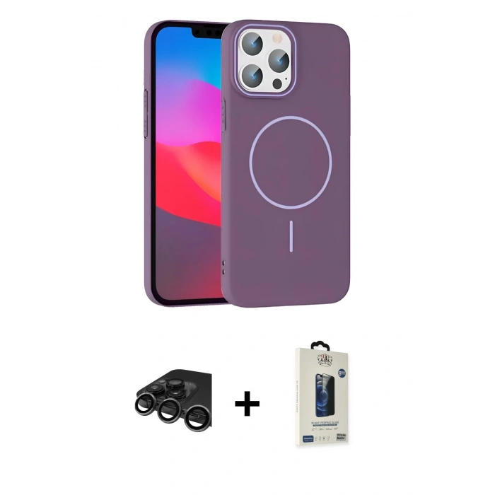 MARSİLYAN™- iPhone 15 Pro Max Kılıf Siluet Doku Özel Seri - Siyah Bilvis Hayalet Cam Ekran Koruyucu + Raze Metal Kamera Lens - TMGI