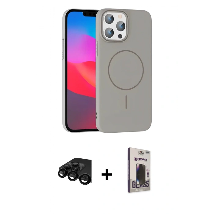 MARSİLYAN™- iPhone 15 Pro Max Kılıf Siluet Doku Özel Seri - Siyah Bilvis Hayalet Cam Ekran Koruyucu + Raze Metal Kamera Lens - SH