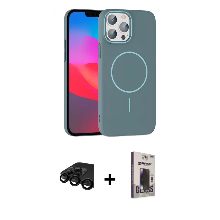 MARSİLYAN™- iPhone 15 Pro Max Kılıf Siluet Doku Özel Seri - Siyah Bilvis Hayalet Cam Ekran Koruyucu + Raze Metal Kamera Lens - SH
