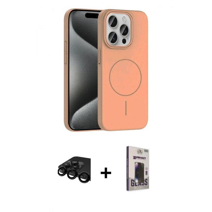 MARSİLYAN™- iPhone 15 Pro Max Kılıf Siluet Doku Özel Seri - Siyah Bilvis Hayalet Cam Ekran Koruyucu + Raze Metal Kamera Lens - SH