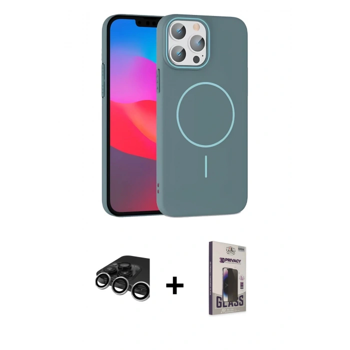 MARSİLYAN™- iPhone 15 Pro Max Kılıf Siluet Doku Özel Seri - Siyah Bilvis Hayalet Cam Ekran Koruyucu + Raze Metal Kamera Lens - GS