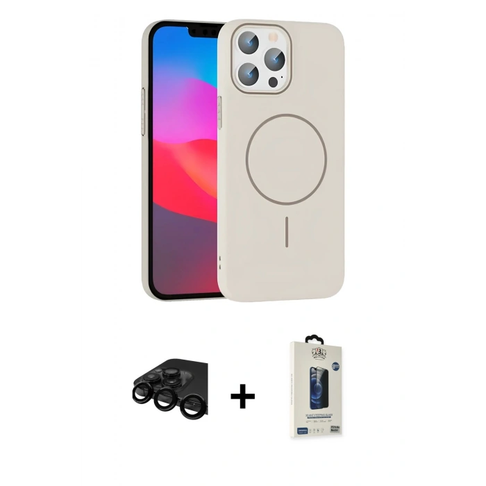 MARSİLYAN™- iPhone 15 Pro Max Kılıf Siluet Doku Özel Seri - Siyah Bilvis Hayalet Cam Ekran Koruyucu + Raze Metal Kamera Lens - SH