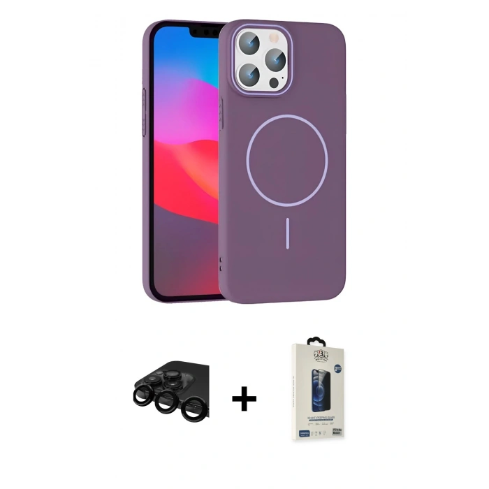 MARSİLYAN™- iPhone 15 Pro Max Kılıf Siluet Doku Özel Seri - Siyah Bilvis Hayalet Cam Ekran Koruyucu + Raze Metal Kamera Lens - SH
