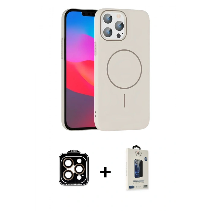 MARSİLYAN™- iPhone 15 Pro Max Kılıf Siluet Doku Özel Seri - Siyah Bilvis Hayalet Cam Ekran Koruyucu + PVD Metal Kamera Lens - TU