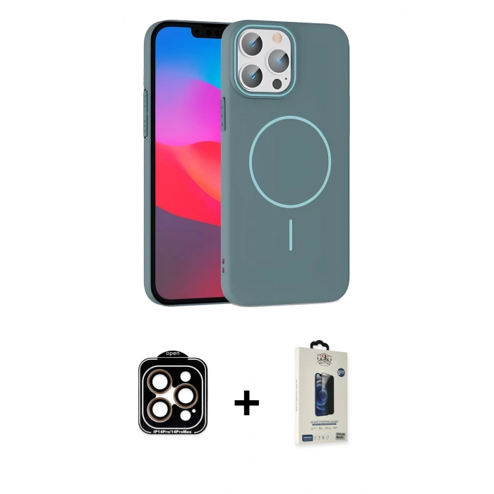 MARSİLYAN™- iPhone 15 Pro Max Kılıf Siluet Doku Özel Seri - Siyah Bilvis Hayalet Cam Ekran Koruyucu + PVD Metal Kamera Lens - TU