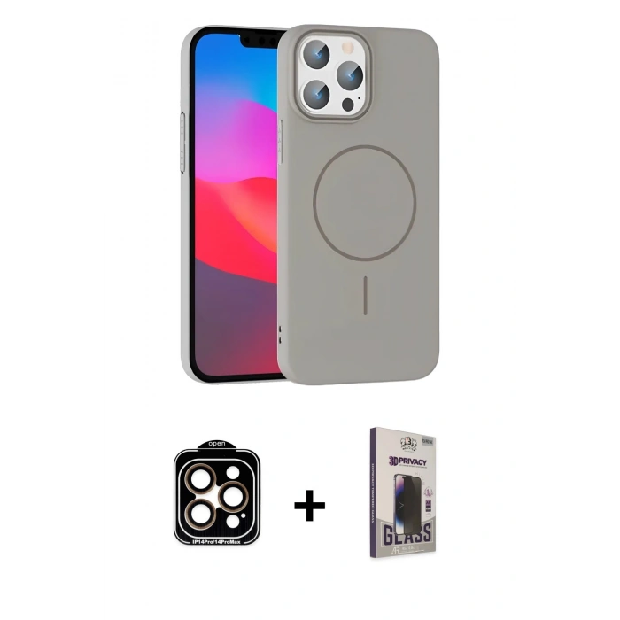 MARSİLYAN™- iPhone 15 Pro Max Kılıf Siluet Doku Özel Seri - Siyah Bilvis Hayalet Cam Ekran Koruyucu + PVD Metal Kamera Lens - TU