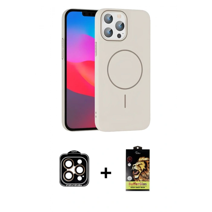 MARSİLYAN™- iPhone 15 Pro Max Kılıf Siluet Doku Özel Seri - Siyah Buffer Cam Ekran Koruyucu + PVD Metal Kamera Lens - TU