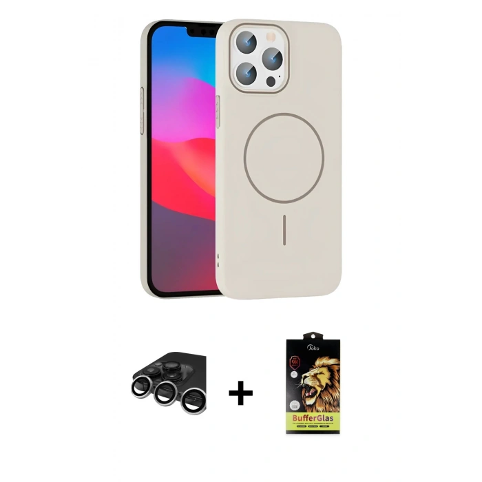 MARSİLYAN™- iPhone 15 Pro Max Kılıf Siluet Doku Özel Seri - Siyah Buffer Cam Ekran Koruyucu + Raze Metal Kamera Lens - GS
