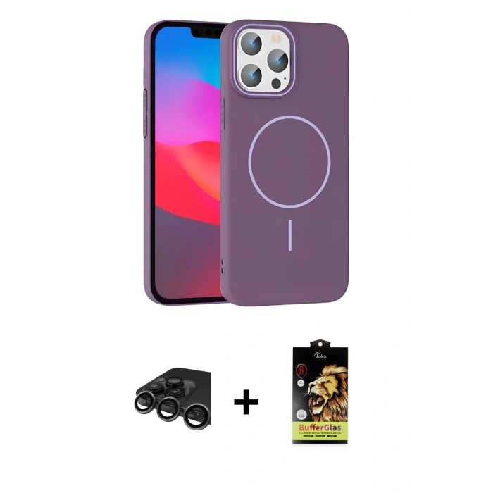 MARSİLYAN™- iPhone 15 Pro Max Kılıf Siluet Doku Özel Seri - Siyah Buffer Cam Ekran Koruyucu + Raze Metal Kamera Lens - TMGI