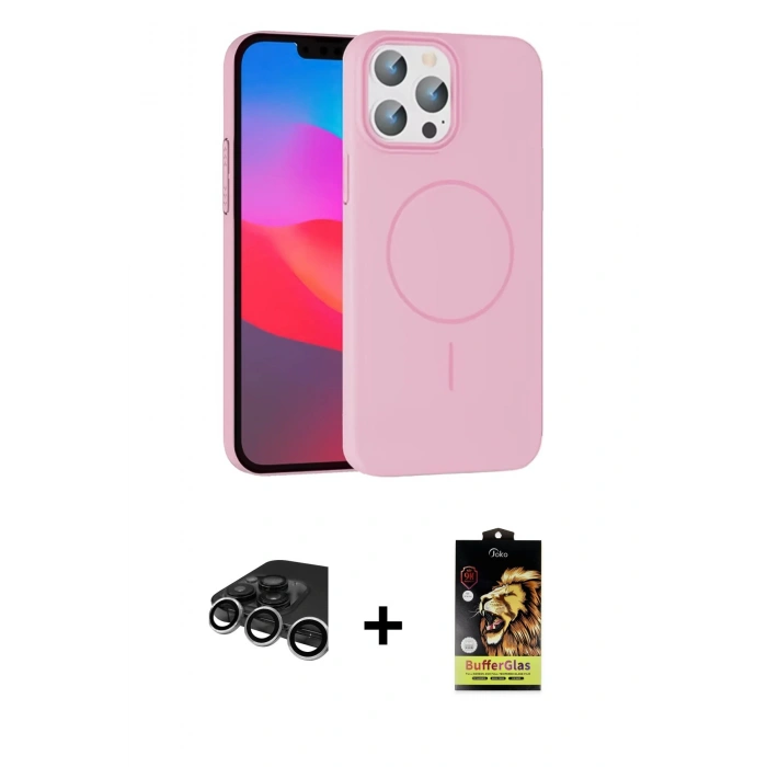 MARSİLYAN™- iPhone 15 Pro Max Kılıf Siluet Doku Özel Seri - Siyah Buffer Cam Ekran Koruyucu + Raze Metal Kamera Lens - GS