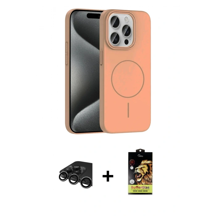 MARSİLYAN™- iPhone 15 Pro Max Kılıf Siluet Doku Özel Seri - Siyah Buffer Cam Ekran Koruyucu + Raze Metal Kamera Lens - TMGI
